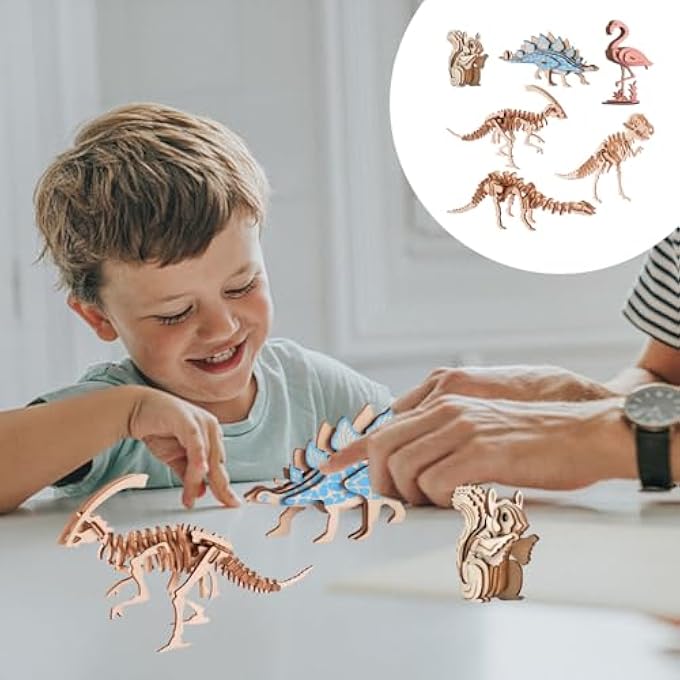 6 WOODEN DINOSAUR PUZZLES WITH ANIMALS, 3D DINOSAUR PUZZLES, CREATIVE DINOSAUR PUZZLES, EDUCATIONAL TOYS FOR CHILDREN, WOODEN ARTISTIC PUZZLES - Image 4